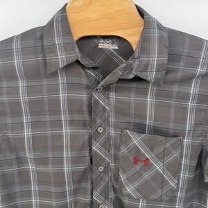 Under Armour Allseasongear Men's Med Plaid Button Down Shirt Red Logo